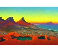 RZHRHJES Cuadro mural de Ciudad del Cabo, Sudáfrica, vista al amanecer, volumétrico, 58 x 90 cm, sin marco, lienzo