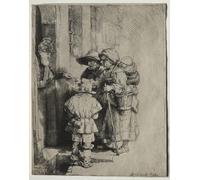 RZHRHJES Cuadro Sobre Lienzo Impresión en Lienzo Cuadro de pared Mendigos recibiendo limosna en la puerta de una casa de Rembrandt Van Rijn para Decoraciones del Hogar 60x90cm