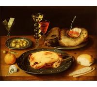 RZHRHJES Decorativos Cuadro en Lienzo Clásicas Poster Cuadro Pintura Jamón de pollo asado y aceitunas en un plato de peltre de Osias the Elder Beert para Decoraciones del Hogar 60x90cm