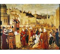 RZHRHJES Decorativos Cuadro en Lienzo Clásicas Poster Cuadro Pintura La predicación de San Esteban de Vittore Carpaccio para Decoraciones del Hogar 60x90cm