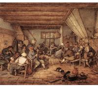 RZHRHJES Natural Pintura Cuadro Cuadro en Lienzo Impresión Pintura Festejando a los campesinos en una taberna de Adriaen Van Ostade para la Decoración del Hogar del Dormitorio 60x90cm