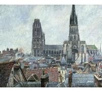 RZHRHJES Natural Pintura Cuadro Cuadro en Lienzo Impresión Pintura Techos del viejo Rouen Grey Weather de Camille Pissarro para la Decoración del Hogar del Dormitorio 60x90cm
