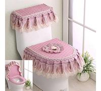 RZJHP Cojín De Asiento De Inodoro De Tela De Encaje, Juego De Tres Piezas, Funda De Inodoro Estilo Cremallera, Anillo De Asiento De Inodoro De Baño En Forma De U, Cojín De Asiento De Inodoro