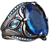 RZLEHORDF - Anillo de plata de ley 925 estilo otomano de estilo clásico para hombre, regalo de cumpleaños, día de San Valentín, para novio, marido, joyería de piedras preciosas, 13, Circonia cúbica