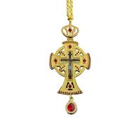 RZRHMUHN - Colgante de cruz ortodoxa, collar de Jesús, diseño de diamantes, dorado, 4.9 pulgadas, Pequeño, Zinc, zafiro