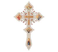 RZRHMUHN Cruz de bendición ortodoxa con base, cruz ortodoxa chapada en oro con iconos, cruz religiosa de pie para sacerdotes ortodoxos, liturgia de la iglesia, esquina de iconos del hogar, Pascua