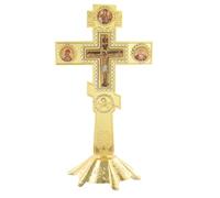 RZRHMUHN Cruz ortodoxa, crucifijo de cruz de metal, cruz de pared ortodoxa rusa, iglesias, bodas, funerales, 7.3 pulgadas x 3.9 pulgadas (dorado)
