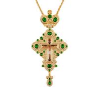 RZRHMUHN - Cruz pectoral de sacerdote ortodoxo de 7.1 pulgadas, collar de crucifijo de corona bizantina con diamantes de imitación y piedras preciosas, joyería religiosa para el servicio de la iglesia