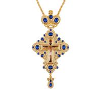 RZRHMUHN Cruz pectoral de sacerdote ortodoxo de 7.1 pulgadas, collar de crucifijo de corona bizantina con diamantes de imitación y piedras preciosas, joyería religiosa para servicio de iglesia