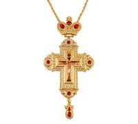 RZRHMUHN Cruz pectoral ortodoxa de 19 cm, crucifijo de sacerdote clero chapado en oro con corona, joyería ceremonial bizantina religiosa para obispos, regalo cristiano para sacerdotes ortodoxos, 7.48