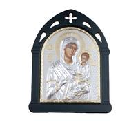 RZRHMUHN Icono ortodoxo de la Virgen María y el Niño Jesús, chapado en plata y oro, perfecto para exhibición de altar en el hogar o iglesia (Blcak)