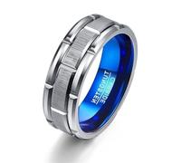 RZRPYFMM Anillo De Acero Inoxidable De 8 Mm, Superficie Plateada De Arena Horizontal Azul Galvanizada, Joyería De Compromiso De Banda De Locomotora Punk De Montaje En Círculo,Plata,6