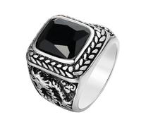 RZRPYFMM Anillo De Piedra Vintage Para Hombre, Tótem De Dragón Grabado De Acero Inoxidable Gótico Con Anillo De Piedra Cuadrado,Negro,9