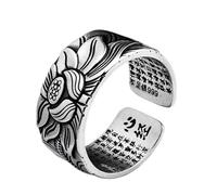 RZRPYFMM Anillo Gótico S999 De Plata De Ley Con Corazón Vintage Sutra Lotus, Joyería De Plata De Loto Ajustable Abierta Para Hombres Y Mujeres,Plata,10