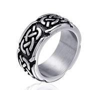 RZRPYFMM Anillo Vikingo De Acero Inoxidable De 10 Mm, Nórdico Vintage Nudo Celta Amuleto Tótem Religioso Anillo Punk Joyería,Plata,7