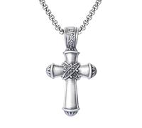 RZRPYFMM Colgante Cruz Cristiana De Estaño Puro Para Hombre, Collar Cruz Religiosa Vintage,Plata,Pendant + Chain 50cm