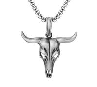 RZRPYFMM Colgante De Estaño Puro Con Cabeza De Toro De Moda Para Hombre, Collar De Cabeza De Toro Calada De Época Vikinga,Plata,Single Pendant