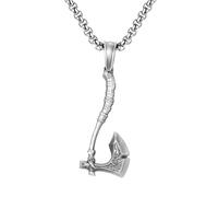 RZRPYFMM Hacha De Batalla Vikinga Colgante De Estaño Puro, Collar De Hombre Gótico Vintage De Acero Inoxidable,Plata,Pendant + Chain 50cm