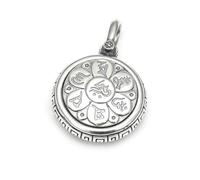 RZRPYFMM S925 Sterling Silver Buddhist Rune Turnable Pendant, Collar Bagua De Cuerda De Cáñamo Vintage Para Hombre,Plata,Single Pendant