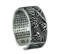 RZRPYFMM S999 Anillo De Hoja De Bambú De Sutra De Corazón Vintage De Plata De Ley, Anillo De Plata De Biblia De Hoja De Bambú Ajustable Abierto Para Hombres Y Mujeres,Plata,11