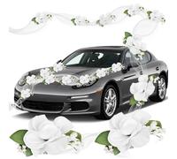 Rzspher Decoración de coche para boda, lazos de coche, decoración de boda, decoración de coche, decoración de boda, capó de boda, con gypsophila blanca, 10 lazos de corazón de cinta, velo sencillo de