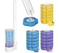 Rzspher Escobilla de inodoro desechable con 18 recambios de detergente, sistema de limpieza de inodoro con cabezales de carga desechables, juego de bastones para inodoro de pared