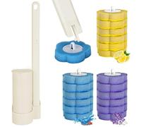 Rzspher Escobilla de inodoro desechable con 18 recambios de limpiador, sistema de limpieza de inodoro con cabezales de recarga desechables, juego de varillas para inodoro (mango beige + 18 cabezales