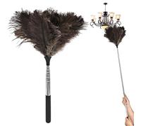 Rzspher Plumero telescópico de plumas de avestruz, 43 cm-115 cm, largo extensible, antiestático, perfecto para superficies altas, ventiladores de techo e instalaciones sensibles