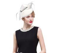 RZTA Sombrero de bolos vintage de fieltro 100% lana para mujer, sombrero de bolos de invierno vintage con lazo Fedoras Iglesia Fascinator, 01-Blanco, Talla única