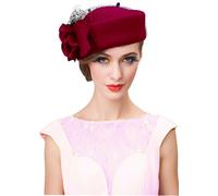 RZTA Sombrero de bolos vintage de fieltro de lana para mujer, sombrero de bolos de invierno vintage con arco Fedoras Church Derby Fascinator Hat, C2 Wine, Talla única