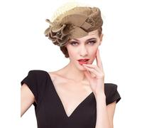 RZTA Sombrero de bolos vintage para mujer, 100% fieltro de lana, sombrero de bolos, sombrero de invierno vintage con lazo fedoras para iglesia, E4 Light Coffee, Talla única