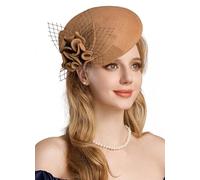 RZTA Sombrero de bolos vintage para mujer, 100% fieltro de lana, sombrero de bolos, sombrero de invierno vintage con lazo fedoras para iglesia, 02Caqui, Talla única