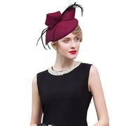 RZTA Sombrero de lana vintage de fieltro Cloche Bucket Bowler Hat de invierno Vintage Bow Fedoras Church Derby Fascinator Hat, A3 vino, Talla única