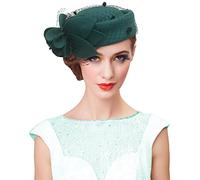 RZTA Sombrero de lana vintage de fieltro para mujer, sombrero de bolos de invierno vintage con arco Fedoras Iglesia Derby sombrero de tocado (E3 verde), E3 VERDE, Talla única