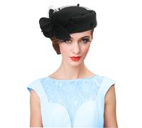 RZTA Sombrero de lana vintage de fieltro para mujer, sombrero de bolos de invierno vintage con lazo Fedoras Iglesia Derby sombrero de tocado (E1 negro), E1 negro, Talla única
