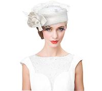 RZTA Sombrero de lana vintage de fieltro para mujer, sombrero de bolos de invierno vintage con lazo Fedoras Iglesia Derby sombrero de tocado (E2 blanco), E2 Blanco, Talla única