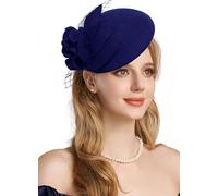 RZTA Tocado vintage de fieltro de lana 100 % para mujer, para invierno, vintage, con lazo para la iglesia, 02-azul marino, Talla única