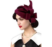 RZTA Tocado vintage de fieltro de lana 100 % para mujer, para invierno, vintage, con lazo para la iglesia, 10-Vino, Talla única