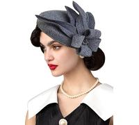 RZTA Tocado vintage de fieltro de lana 100 % para mujer, para invierno, vintage, con lazo para la iglesia, 10-gris, Talla única
