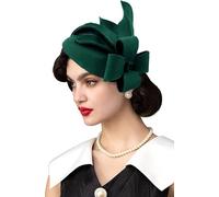 RZTA Tocado vintage de fieltro de lana 100 % para mujer, para invierno, vintage, con lazo para la iglesia, 10-verde, Talla única