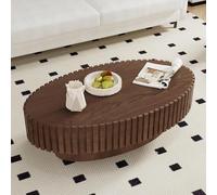 RZTPYS Moderna mesa de café ovalada de madera con pedestal resistente, chapa hecha a mano, mesa de té para sala de estar, espacio pequeño, oficina, departamento (marrón rústico, 110 cm)