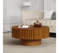 RZTPYS Moderna mesa de café redonda de madera acanalada circular con pedestal resistente, mesa de té de alivio hecha a mano para sala de estar, espacio pequeño, oficina, departamento (marrón claro, 80