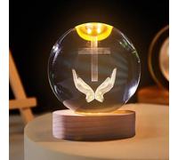 RZXBB Bola de cristal 3D con forma de bola de cristal, decoración navideña, lámpara LED de ángel, bola de cristal luminosa, luz nocturna con base de madera, bola de cristal grabada, luz nocturna para