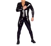 S-4XL - Mono de látex de cuero negro para hombre, con cremallera en la entrepierna abierta, negro, XXXL