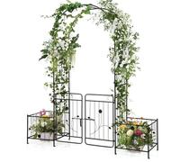 S AFSTAR Cenador de jardín de 87 pulgadas con puerta y maceta lateral, arco de jardín de metal con puerta con cerradura, cenador superior arqueado, arco de enrejado arqueado resistente para plantas