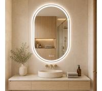S’bagno Ovalado-Espejo-Baño-con-Luz 80x50cm, Espejo Baño LED mit Bluetooth y Antivaho, 3000K/4000K/6500K, IP44 Resistente al Agua, Cristal Templado HD, Memoria, Horizontal/Vertical
