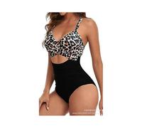 (S,Black+Leopard print)One piece swimsuit sexy hollow out women's swimsuit backless tight strap bikini