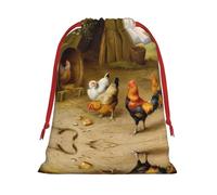 S - Bolsa de Navidad con cordón, bolsas de felpa reutilizables para fiestas de Navidad con estampado de pollo y gallo, bolsas de felpa reutilizables