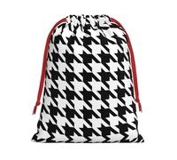 S - Bolsa de Navidad con cordón, bolsas de felpa reutilizables para fiestas de Navidad con estampado negro de pata de gallo, bolsas de felpa reutilizables