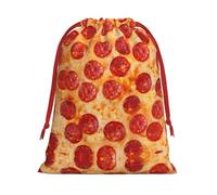 S - Bolsa de Navidad con cordón, bolsas de felpa reutilizables para fiestas de Navidad con impresión 3D de pizza y pepperoni, bolsas de felpa reutilizables